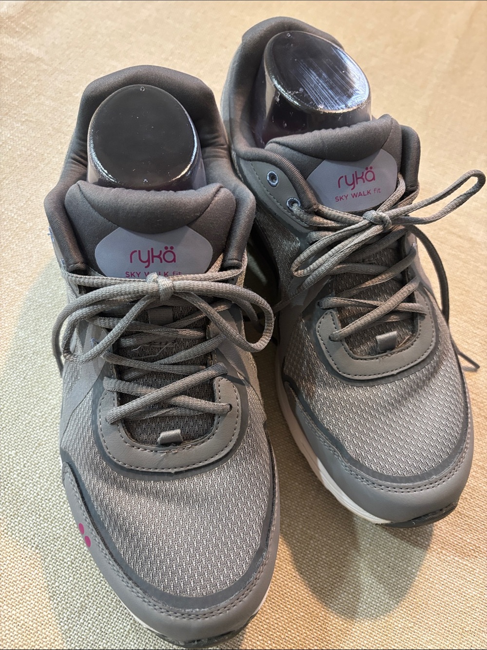 Ryka Women's Gray Athletic Walking Shoes with Pink Logo Accent